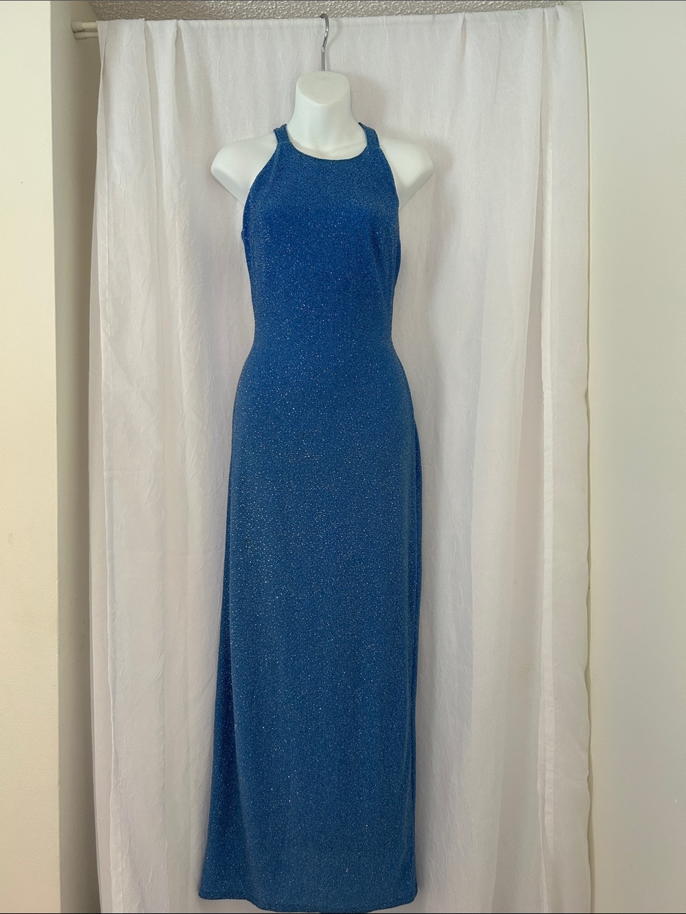 Jump Royal Light Blue Sparkle Halter Maxi Dress